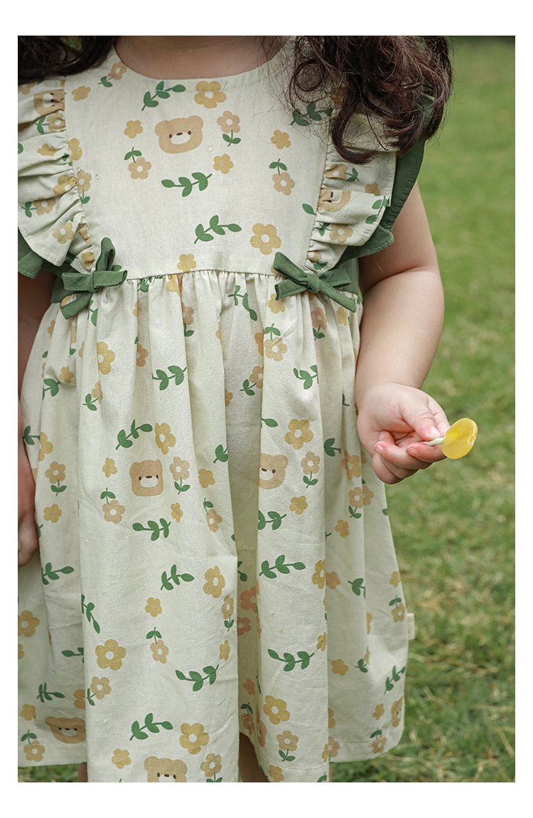 Cartoon Bear Green Cotton dress - Image 2