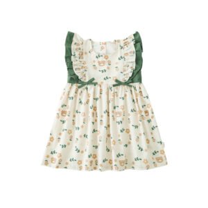 Cartoon Bear Green Cotton dress